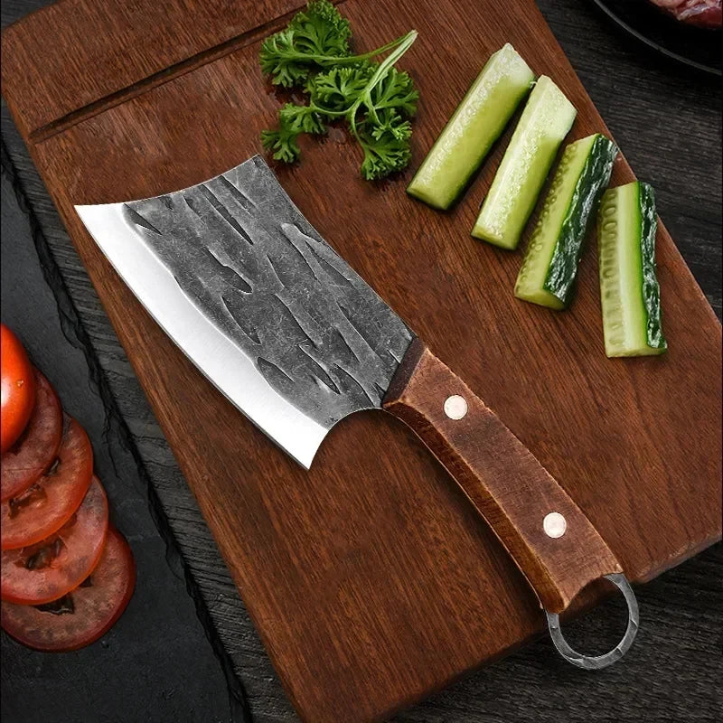 Kitchen Chef Knife Handmade Forged Meat Cleaver Stainless Steel Butcher Knife Wooden Handle