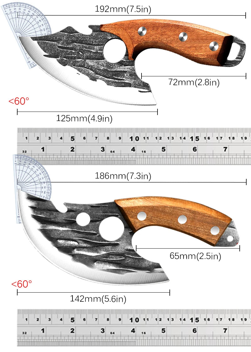 Stainless Steel Boning Knives Meat Cleaver Hand Forged Wooden Handle