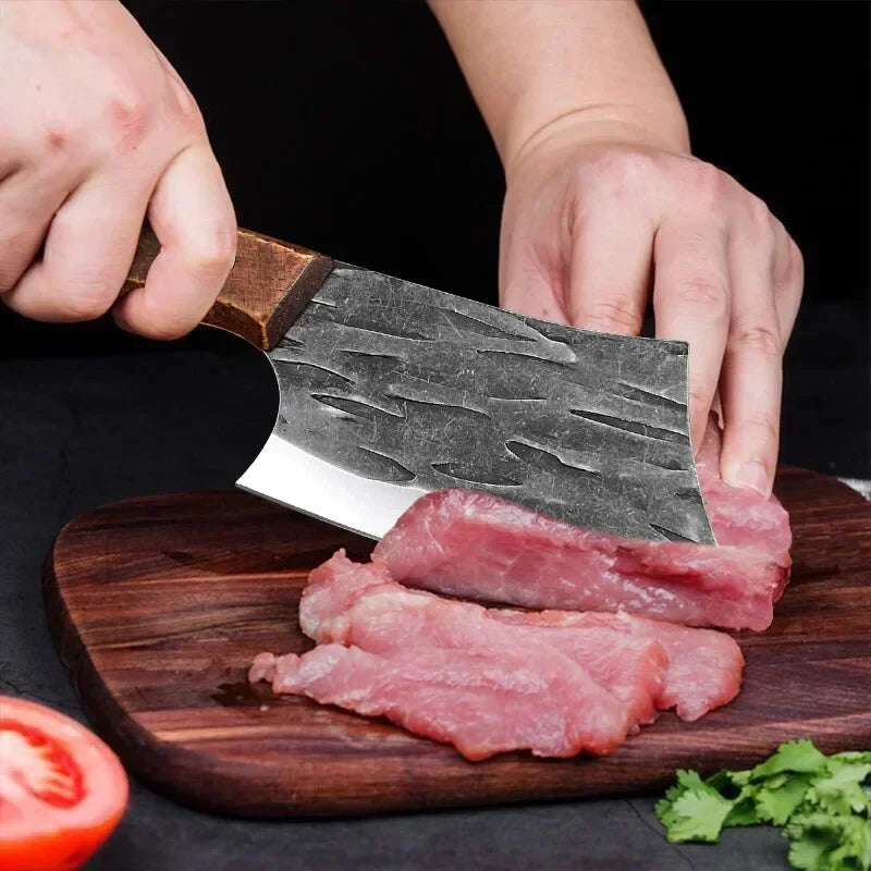 Kitchen Chef Knife Handmade Forged Meat Cleaver Stainless Steel Butcher Knife Wooden Handle