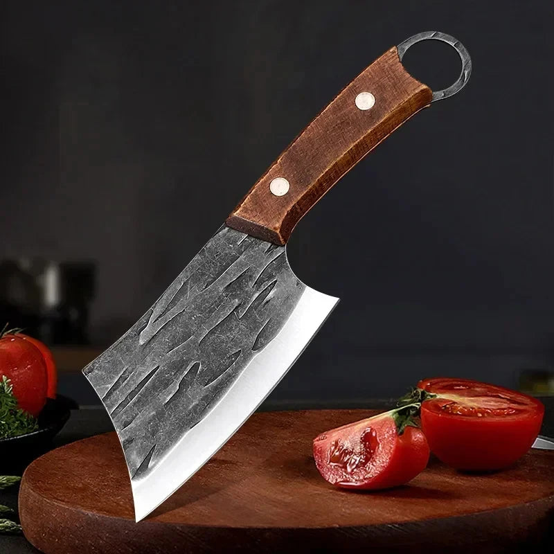 Kitchen Chef Knife Handmade Forged Meat Cleaver Stainless Steel Butcher Knife Wooden Handle