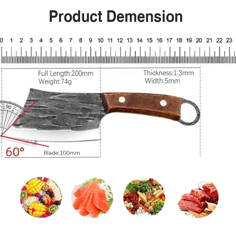 Kitchen Chef Knife Handmade Forged Meat Cleaver Stainless Steel Butcher Knife Wooden Handle